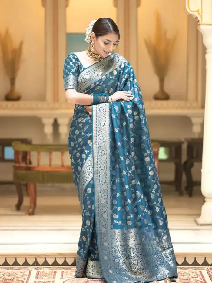 KPR 208 Blue in Color Soft Lichi Silk Designer Work Saree . Available at ₹1399 only. Delivery 4-6 Working Days. Shop now. | Sarees, Bollywood Sarees, Creative Sarees, Designer Sarees, Embroidered Sarees, Ethnic Saree, Modern Digital sarees, Party Wear Sarees
