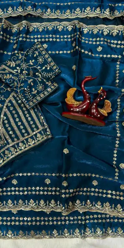 JR 664 Blue in Soft Space Silk Zari Work & Embroidery Work Saree. Available at ₹1949 only. Delivery 4-6 Working Days. Shop now. | Sarees, Bollywood Sarees, Creative Sarees, Designer Sarees, Embroidered Sarees, Ethnic Saree, Modern Digital sarees, Party Wear Sarees