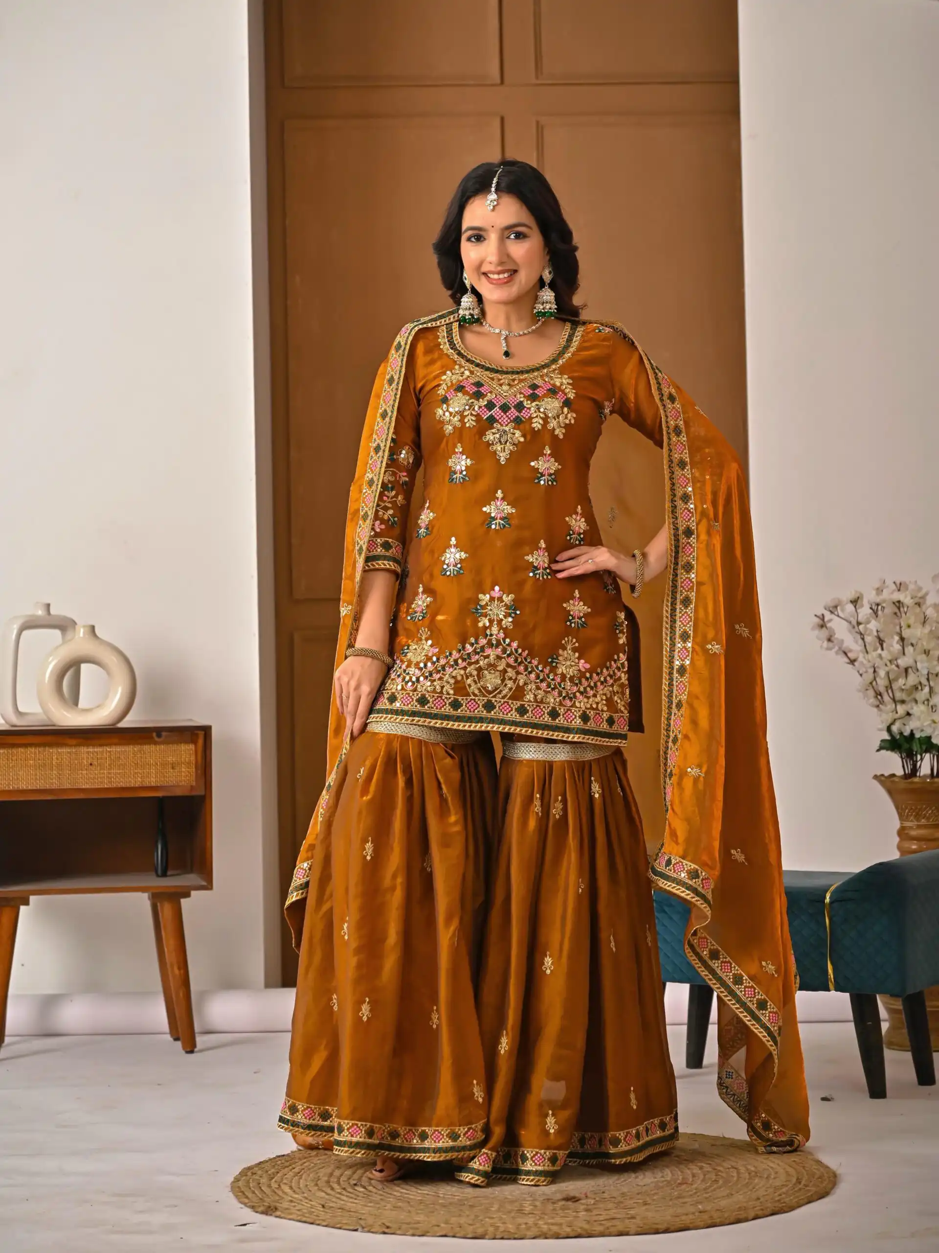 ND 5056 Brown Fandy Silk Salwar Suit with Embroidery Work. Wedding, Party, Festive, Events Now at just ₹2649. Delivery 4-6 Working Days. Shop now. | Jump Suits, Salwar suit, Designer Suits, Casual Suits, Creative suits, Palazzo Suits, Party Wear Suits, Patiala Suits, Straight Suits