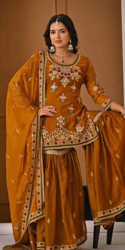 ND 5056 Brown Fandy Silk Salwar Suit with Embroidery Work. Wedding, Party, Festive, Events Now at just ₹2649. Delivery 4-6 Working Days. Shop now. | Jump Suits, Salwar suit, Designer Suits, Casual Suits, Creative suits, Palazzo Suits, Party Wear Suits, Patiala Suits, Straight Suits