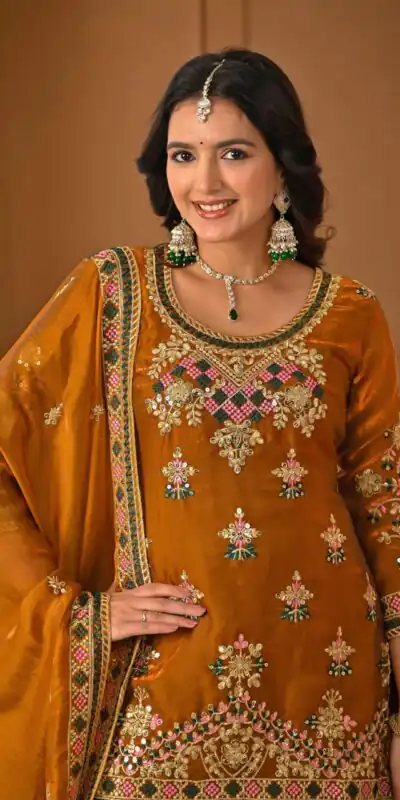 ND 5056 Brown Fandy Silk Salwar Suit with Embroidery Work. Wedding, Party, Festive, Events Now at just ₹2649. Delivery 4-6 Working Days. Shop now. | Jump Suits, Salwar suit, Designer Suits, Casual Suits, Creative suits, Palazzo Suits, Party Wear Suits, Patiala Suits, Straight Suits