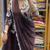 Brown Faux Georgette Embroidery Work Saree