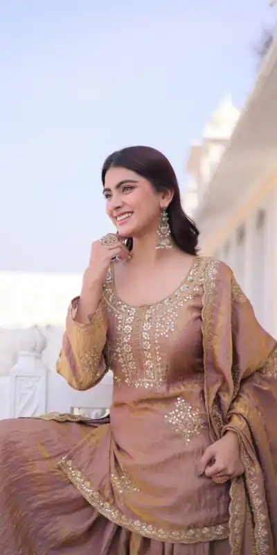 KA 1229 Brown Fendi Crush Salwar Suit Perfect for Wedding, Party, Onam, Temple Visit, Traditional Day – . Best Price ₹2399. Delivery 4-6 Working Days. | Jump Suits, Salwar suit, Designer Suits, Casual Suits, Creative suits, Palazzo Suits, Party Wear Suits, Patiala Suits, Straight Suits