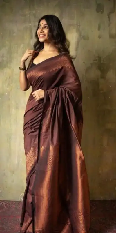 KP 6012 Brown in Soft Lichi Silk Lace Border & Lace Work Saree . Available at ₹1399 only. Delivery 4-6 Working Days. Shop now. | Sarees, Bollywood Sarees, Creative Sarees, Designer Sarees, Embroidered Sarees, Ethnic Saree, Modern Digital sarees, Party Wear Sarees