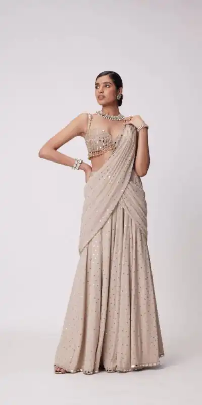 BD 1821 Chiku in Faux Georgette Mirror Work Saree . Wedding, Party, Festive, Events, Grab it for ₹2499. Delivery 4-6 Working Days. Shop now. | Sarees, Bollywood Sarees, Creative Sarees, Designer Sarees, Embroidered Sarees, Ethnic Saree, Modern Digital sarees, Party Wear Sarees