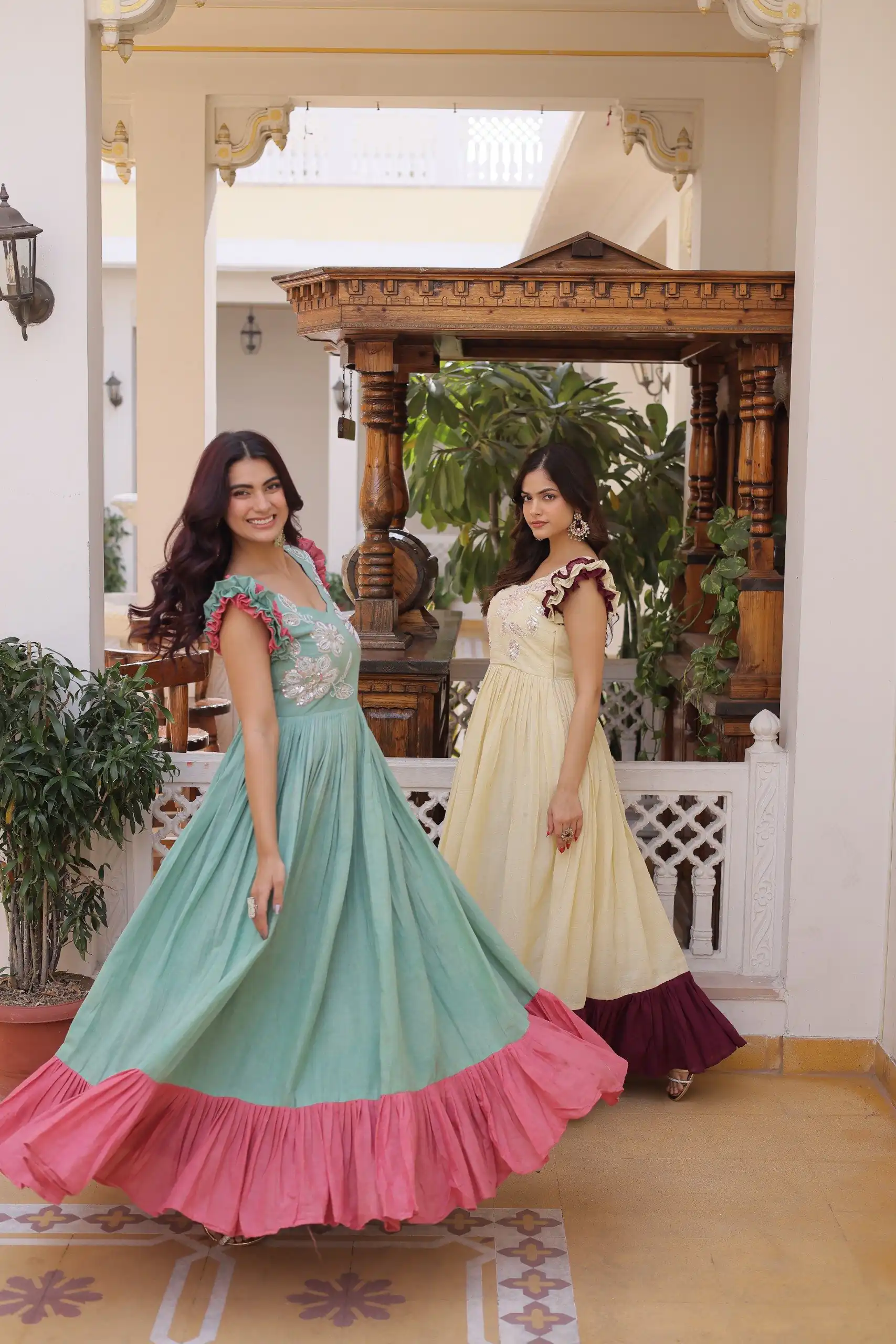 KA 1234 Cream Color Cotton Gown with Sequins Work & Embroidery Work. Festive Deal ₹1819. Delivery 4-6 Working Days. Shop now. | Gowns, Bollywood Gowns, Creative Gowns, Designer Gowns, Embroidered Gowns, Party Wear Gowns