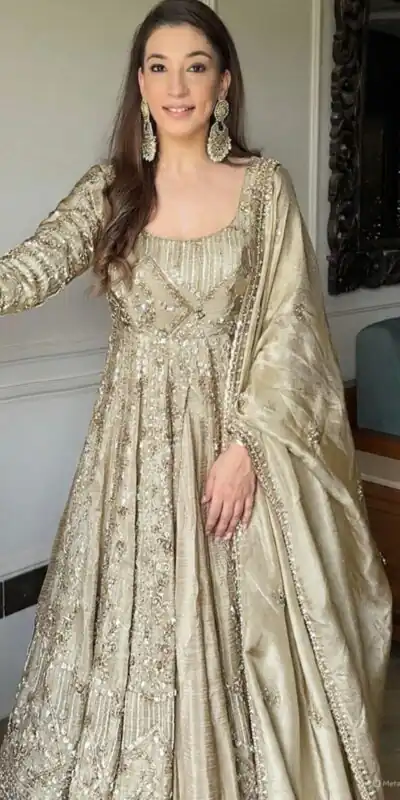 VLM 297 Cream Crunchy Silk with Lace Work & Embroidery Work Gown . Introductory Price ₹2499. Delivery 4-6 Working Days. Shop now. | Gowns, Bollywood Gowns, Creative Gowns, Designer Gowns, Embroidered Gowns, Party Wear Gowns