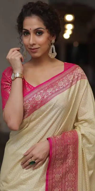 KPR 279 Cream Soft Lichi Silk Saree Perfect for Wedding, Party, Raksha Bandhan, Sangeet, Eid – . Get it for ₹1449. Delivery 4-6 Working Days. | Sarees, Bollywood Sarees, Creative Sarees, Designer Sarees, Embroidered Sarees, Ethnic Saree, Modern Digital sarees, Party Wear Sarees