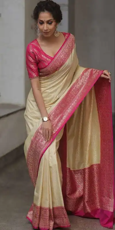 KPR 279 Cream Soft Lichi Silk Saree Perfect for Wedding, Party, Raksha Bandhan, Sangeet, Eid – . Get it for ₹1449. Delivery 4-6 Working Days. | Sarees, Bollywood Sarees, Creative Sarees, Designer Sarees, Embroidered Sarees, Ethnic Saree, Modern Digital sarees, Party Wear Sarees