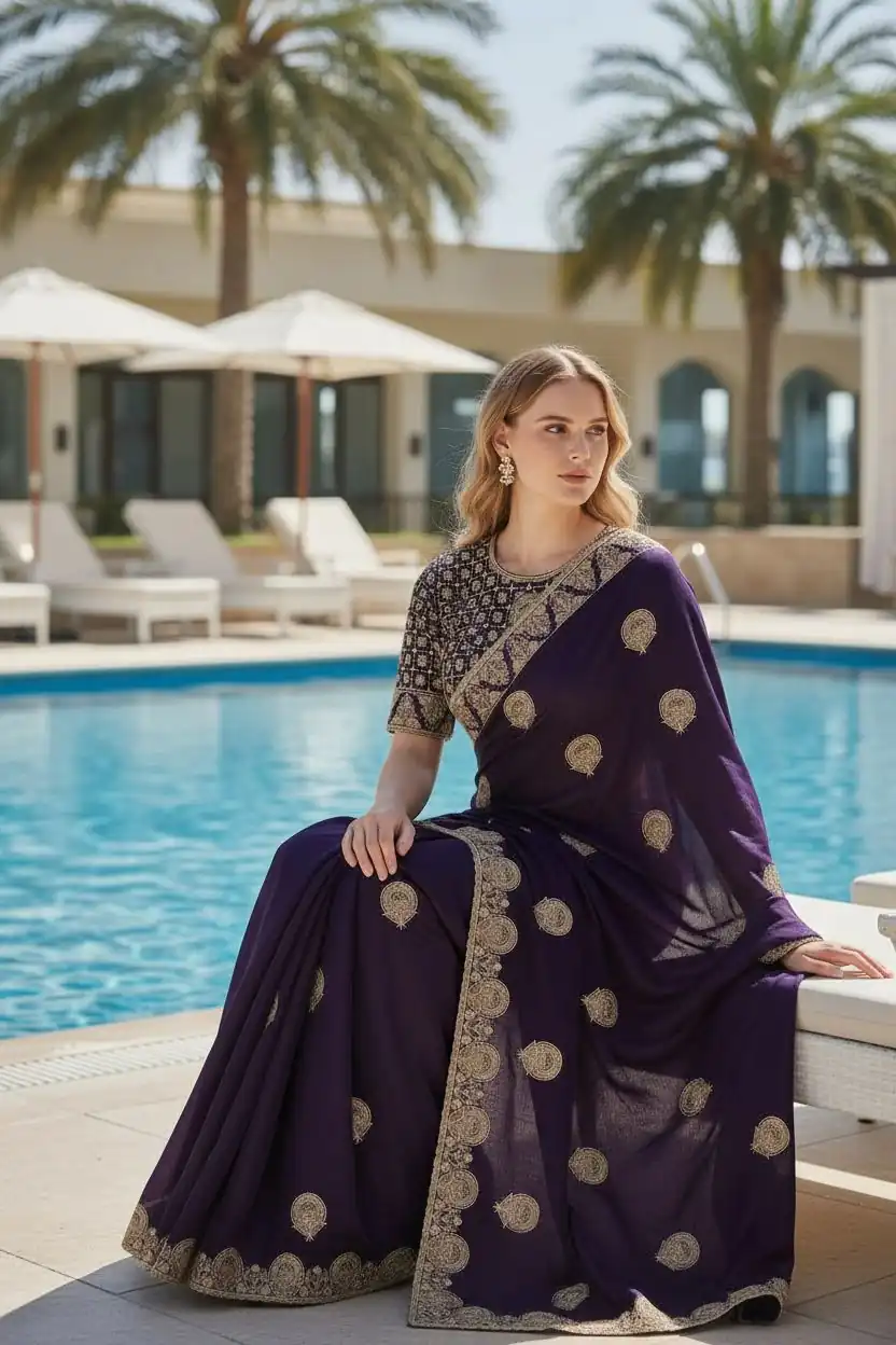 BT 442 Dark Purple in Fandy Satin Silk. Embroidery Work & Zari Work Saree Affordable Price ₹1999. Delivery 4-6 Working Days. Shop now. | Sarees, Bollywood Sarees, Creative Sarees, Designer Sarees, Embroidered Sarees, Ethnic Saree, Modern Digital sarees, Party Wear Sarees