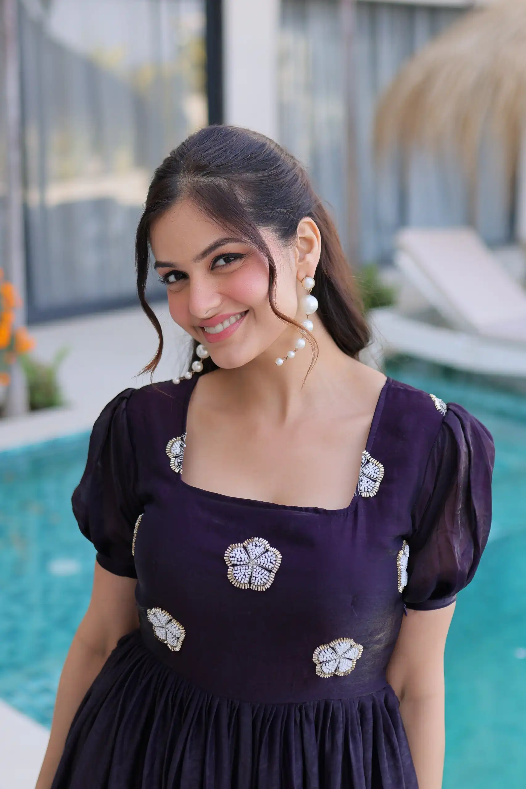 KA 1224 Dark Purple Color Fendi Silk Gown with Embroidery Work & Bead Work. Get it for ₹1769. Delivery 4-6 Working Days. Shop now. | Gowns, Bollywood Gowns, Creative Gowns, Designer Gowns, Embroidered Gowns, Party Wear Gowns