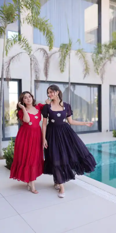 KA 1224 Dark Purple Color Fendi Silk Gown with Embroidery Work & Bead Work. Get it for ₹1769. Delivery 4-6 Working Days. Shop now. | Gowns, Bollywood Gowns, Creative Gowns, Designer Gowns, Embroidered Gowns, Party Wear Gowns