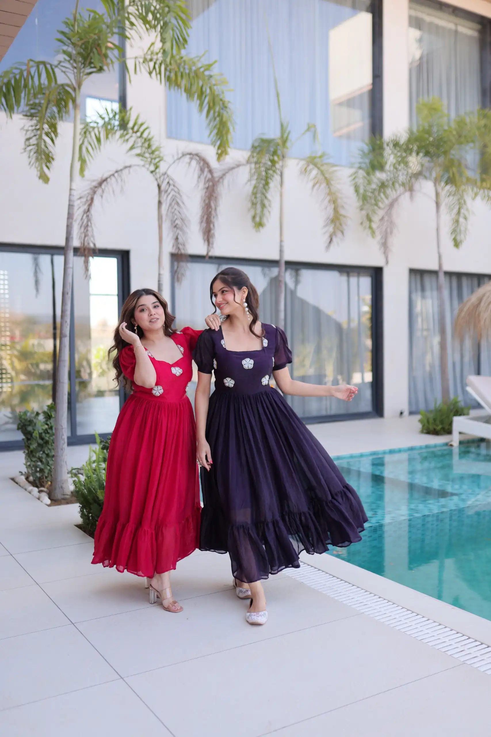 KA 1224 Dark Purple Color Fendi Silk Gown with Embroidery Work & Bead Work. Get it for ₹1769. Delivery 4-6 Working Days. Shop now. | Gowns, Bollywood Gowns, Creative Gowns, Designer Gowns, Embroidered Gowns, Party Wear Gowns