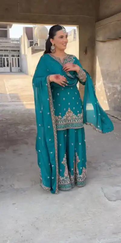 SRK 5250 Firozi Chinon Silk Salwar Suit Perfect for Wedding, Party, Traditional Day, Family Gatherings, Pooja – . Affordable Price ₹2099. Delivery 4- | Jump Suits, Tops & Bottoms, Track Suits, Trendy Wear, Salwar suit, Designer Suits, Casual Suits, Creative suits, Palazzo Suits, Party Wear Suits, Patiala Suits, Straight Suits