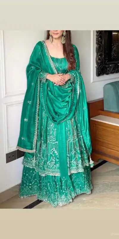 VLM 297 Firozi Crunchy Silk with Lace Work & Embroidery Work Gown . Introductory Price ₹2499. Delivery 4-6 Working Days. Shop now. | Gowns, Bollywood Gowns, Creative Gowns, Designer Gowns, Embroidered Gowns, Party Wear Gowns