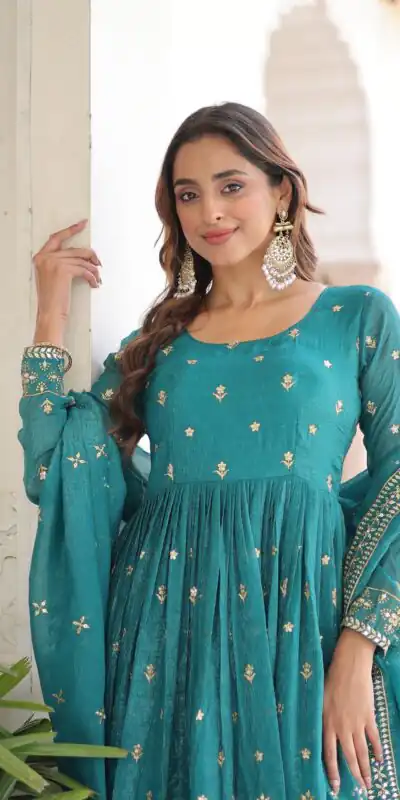 EKA 1216 Firozi in Silver Crunchy mbroidery Work & Sequins Work Gown . Available at ₹2649 only. Delivery 4-6 Working Days. Shop now. | Gowns, Bollywood Gowns, Creative Gowns, Designer Gowns, Embroidered Gowns, Party Wear Gowns