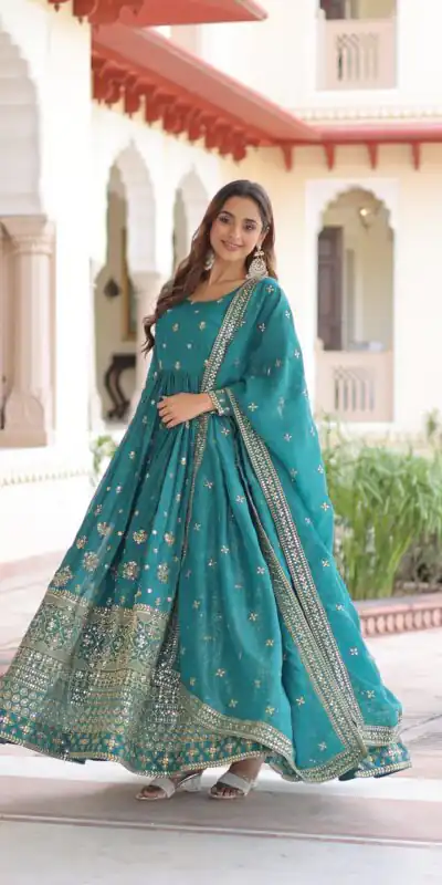 EKA 1216 Firozi in Silver Crunchy mbroidery Work & Sequins Work Gown . Available at ₹2649 only. Delivery 4-6 Working Days. Shop now. | Gowns, Bollywood Gowns, Creative Gowns, Designer Gowns, Embroidered Gowns, Party Wear Gowns