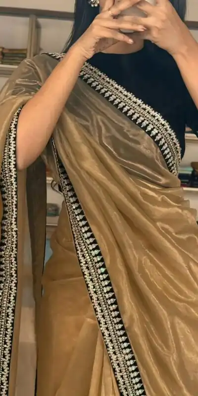 SC 1017 Gold Soft Twil Net Silk Saree Perfect for Wedding, Party, Temple Visit, Reception, Sangeet – . Now at just ₹1699. Delivery 4-6 Working Days. | Sarees, Bollywood Sarees, Creative Sarees, Designer Sarees, Embroidered Sarees, Ethnic Saree, Modern Digital sarees, Party Wear Sarees