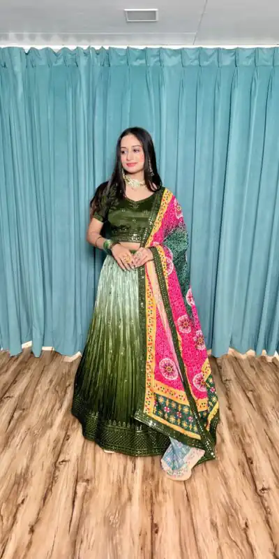FB H60 Green Color Chinon Silk Sequins Work Lehenga Choli . Introductory Price ₹3649. Delivery 4-6 Working Days. Shop now. | Lehenga, Bollywood Lehenga, Creative Lehenga, Designer Lehenga, Embroidered Lehenga, Party Wear Lehenga