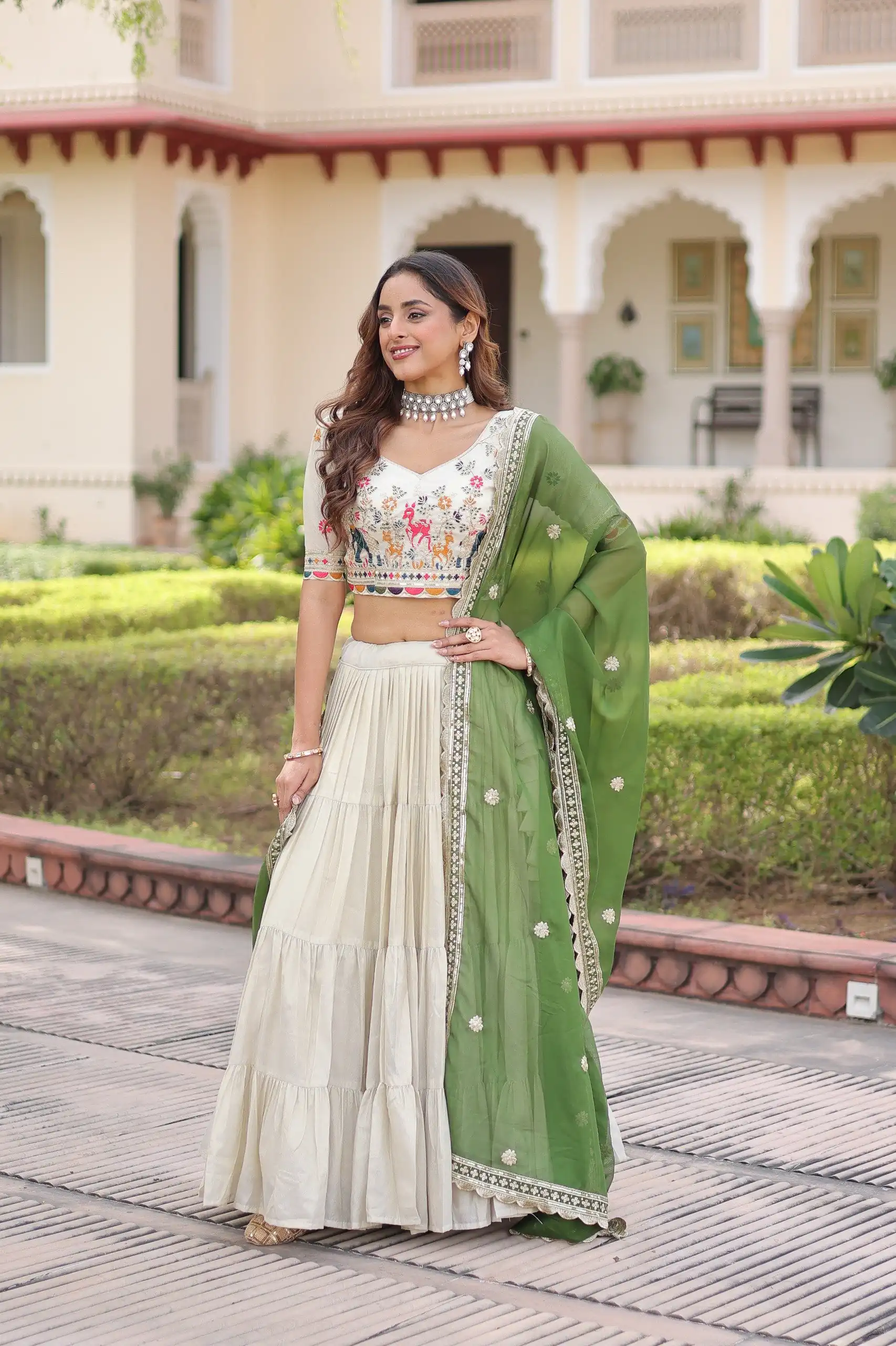 KA 5061 Green in Cosmos silk Embroidery Work & Zari Work Lehenga Choli . Get it for ₹2649. Delivery 4-6 Working Days. Shop now. | Lehenga, Bollywood Lehenga, Creative Lehenga, Designer Lehenga, Embroidered Lehenga, Party Wear Lehenga