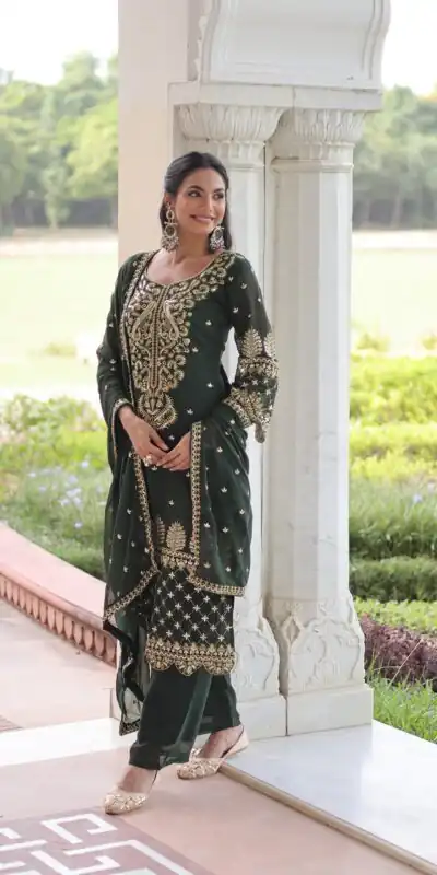 KA 1219 Green Faux Blooming Salwar SuitPerfect for Wedding, Party, Pongal, Baisakhi, Housewarming – . Now at just ₹2149. Delivery 4-6 Working Days. | Jump Suits, Salwar suit, Designer Suits, Casual Suits, Creative suits, Palazzo Suits, Party Wear Suits, Patiala Suits, Straight Suits