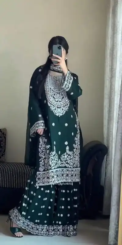 KD 1561 Green Faux Georgette Salwar Suit Perfect for Wedding, Party, Holi, Haldi, Sangeet – . Best Price ₹2399. Delivery 4-6 Working Days. Shop now. | Designer Suits, Jump Suits, Salwar suit, Casual Suits, Creative suits, Palazzo Suits, Party Wear Suits, Patiala Suits, Straight Suits