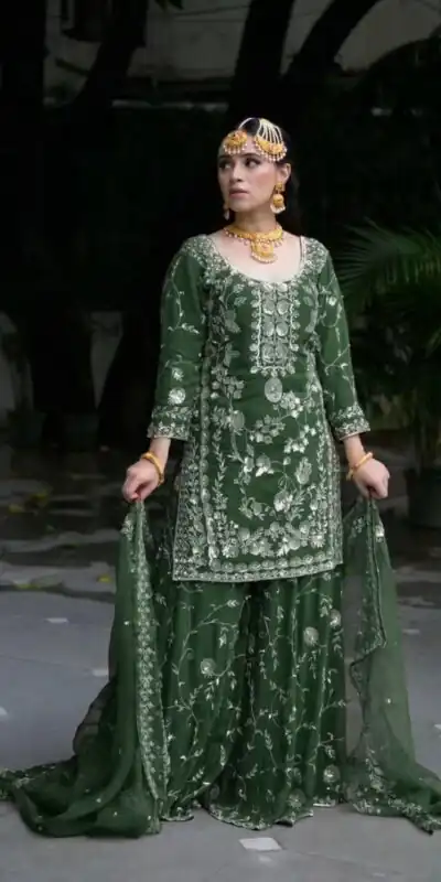 VLM 226 Green Fox Georgette with Embroidery Work & Lace Work Salwar Suit . Festive Deal ₹2499. Delivery 4-6 Working Days. Shop now. | Jump Suits, Salwar suit, Designer Suits, Casual Suits, Creative suits, Palazzo Suits, Party Wear Suits, Patiala Suits, Straight Suits