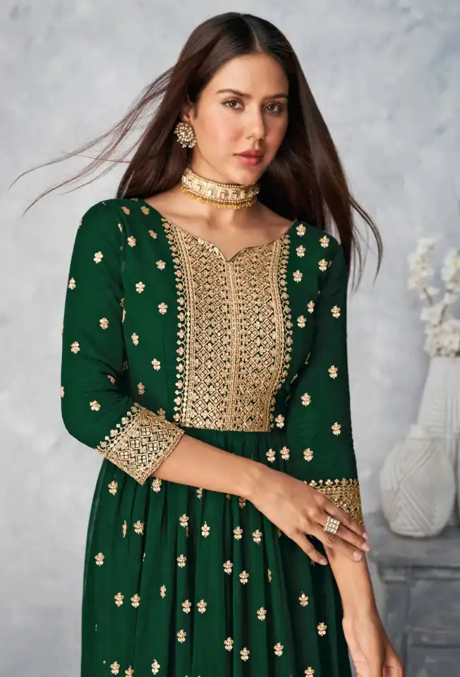 DS A 8584 Green Color Georgette Salwar Suit with Embroidery Work. Special Price ₹1899. Delivery 4-6 Working Days. Shop now. | Designer Suits, Jump Suits, Salwar suit, Casual Suits, Creative suits, Palazzo Suits, Party Wear Suits, Patiala Suits, Straight Suits