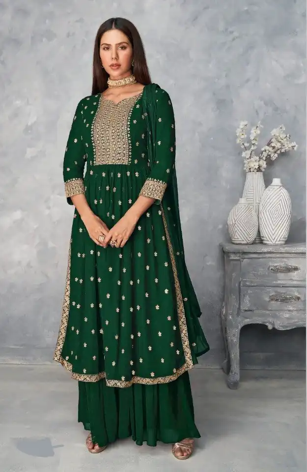 DS A 8584 Green Color Georgette Salwar Suit with Embroidery Work. Special Price ₹1899. Delivery 4-6 Working Days. Shop now. | Designer Suits, Jump Suits, Salwar suit, Casual Suits, Creative suits, Palazzo Suits, Party Wear Suits, Patiala Suits, Straight Suits