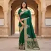 MB 25 GAJRAJ Green in Pure Banarasi Silk Zari Work & Lace Work Saree . Introductory Price ₹1899. Delivery 4-6 Working Days. Shop now. | Sarees, Bollywood Sarees, Creative Sarees, Designer Sarees, Embroidered Sarees, Ethnic Saree, Modern Digital sarees, Party Wear Sarees