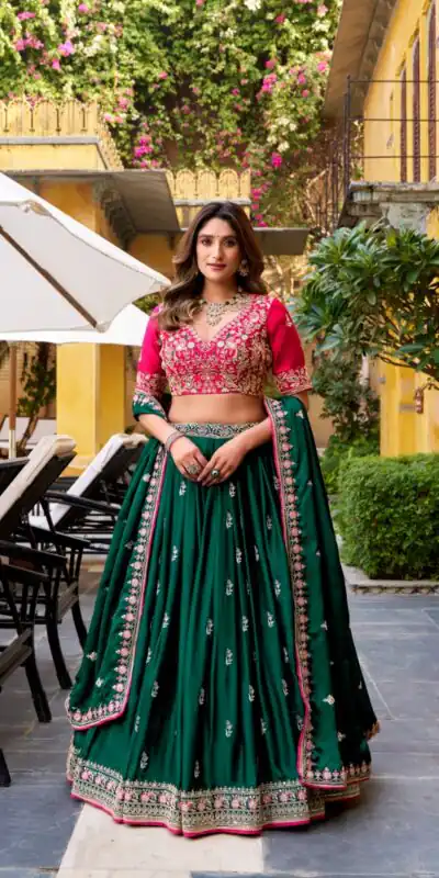 LNB 1449 Green in Silk Satin Embroidery Work & Sequins Work Lehenga Choli . Now at just ₹3749. Delivery 4-6 Working Days. Shop now. | Lehenga, Bollywood Lehenga, Creative Lehenga, Designer Lehenga, Embroidered Lehenga, Party Wear Lehenga