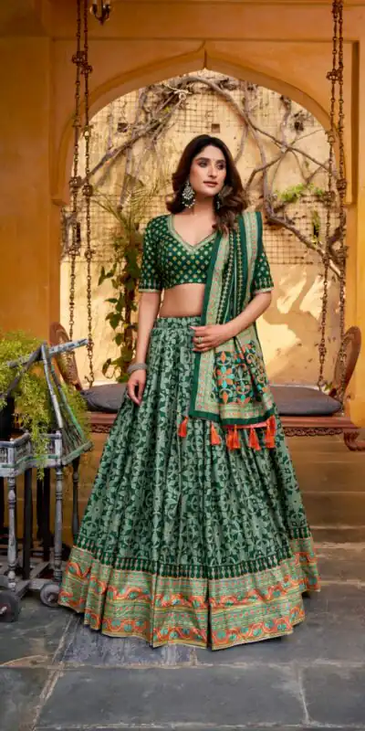 LNB 1201 Green Tasar Silk Lehenga Choli Perfect for Wedding, Party, Traditional Day, Sangeet, Housewarming – . Introductory Price ₹2499. Delivery 4- | Lehenga, Bollywood Lehenga, Creative Lehenga, Designer Lehenga, Embroidered Lehenga, Party Wear Lehenga