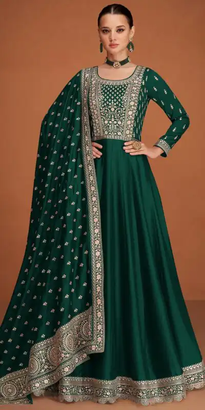 Green Vichitra Embroidery Work Salwar Suit