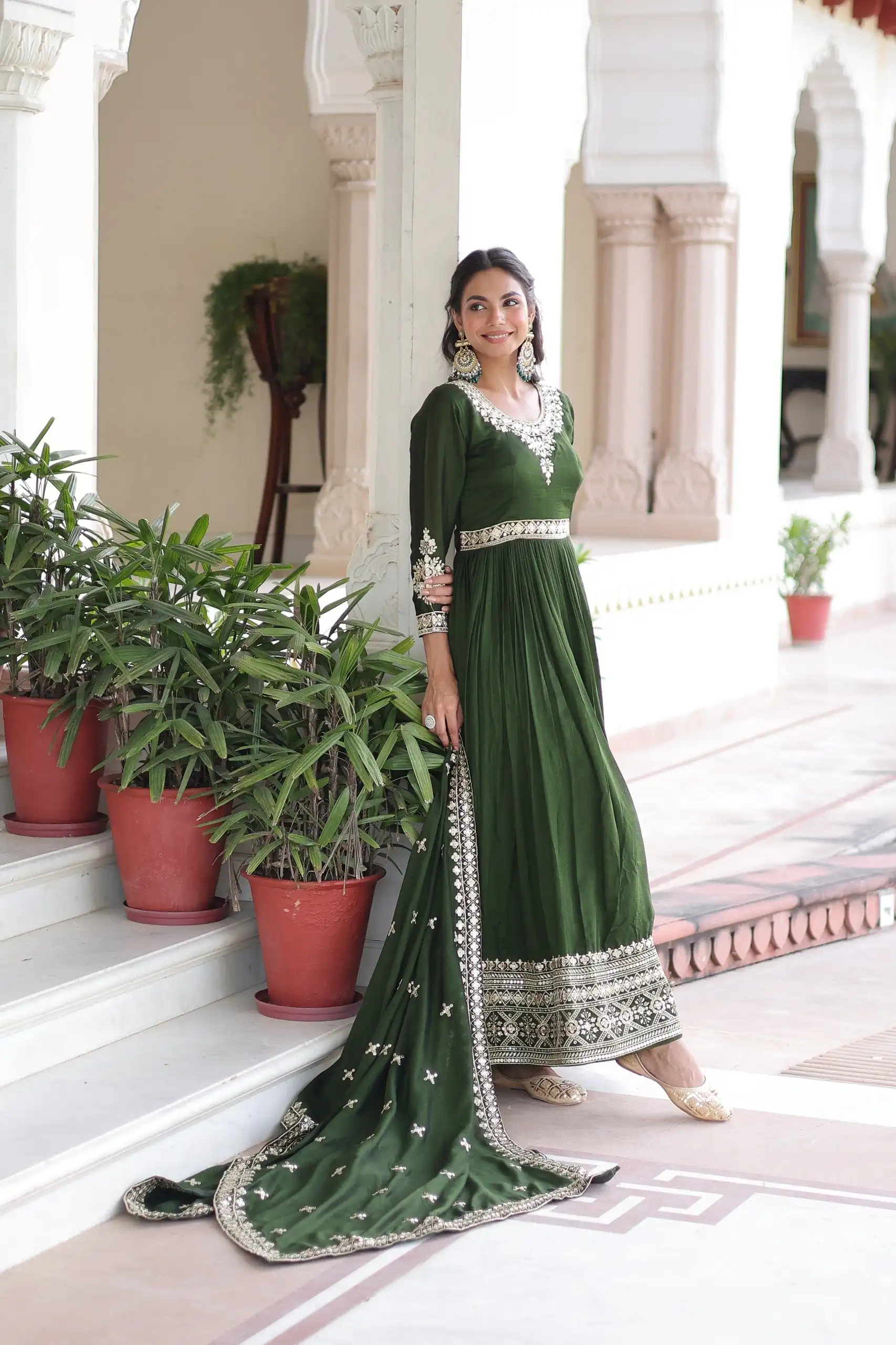 KA 1215 Green Vichitra Silk Gown Perfect for Wedding, Party, Holi, Anniversary, Mehendi –. Grab it for ₹2449. Delivery 4-6 Working Days. Shop now. | Gowns, Bollywood Gowns, Creative Gowns, Designer Gowns, Embroidered Gowns, Party Wear Gowns
