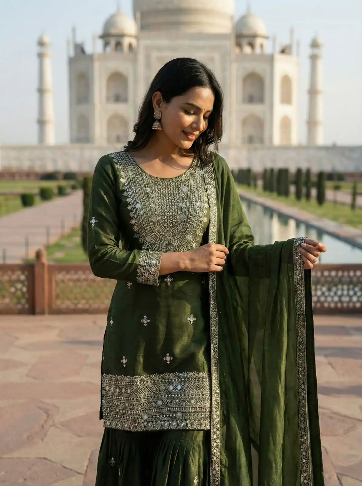 ZSR 3160 Green Zimmy Silk Salwar Suit with Embroidery Work & Mirror Work. Grab it for ₹2399. Delivery 4-6 Working Days. Shop now. | Jump Suits, Salwar suit, Designer Suits, Casual Suits, Creative suits, Palazzo Suits, Party Wear Suits, Patiala Suits, Straight Suits