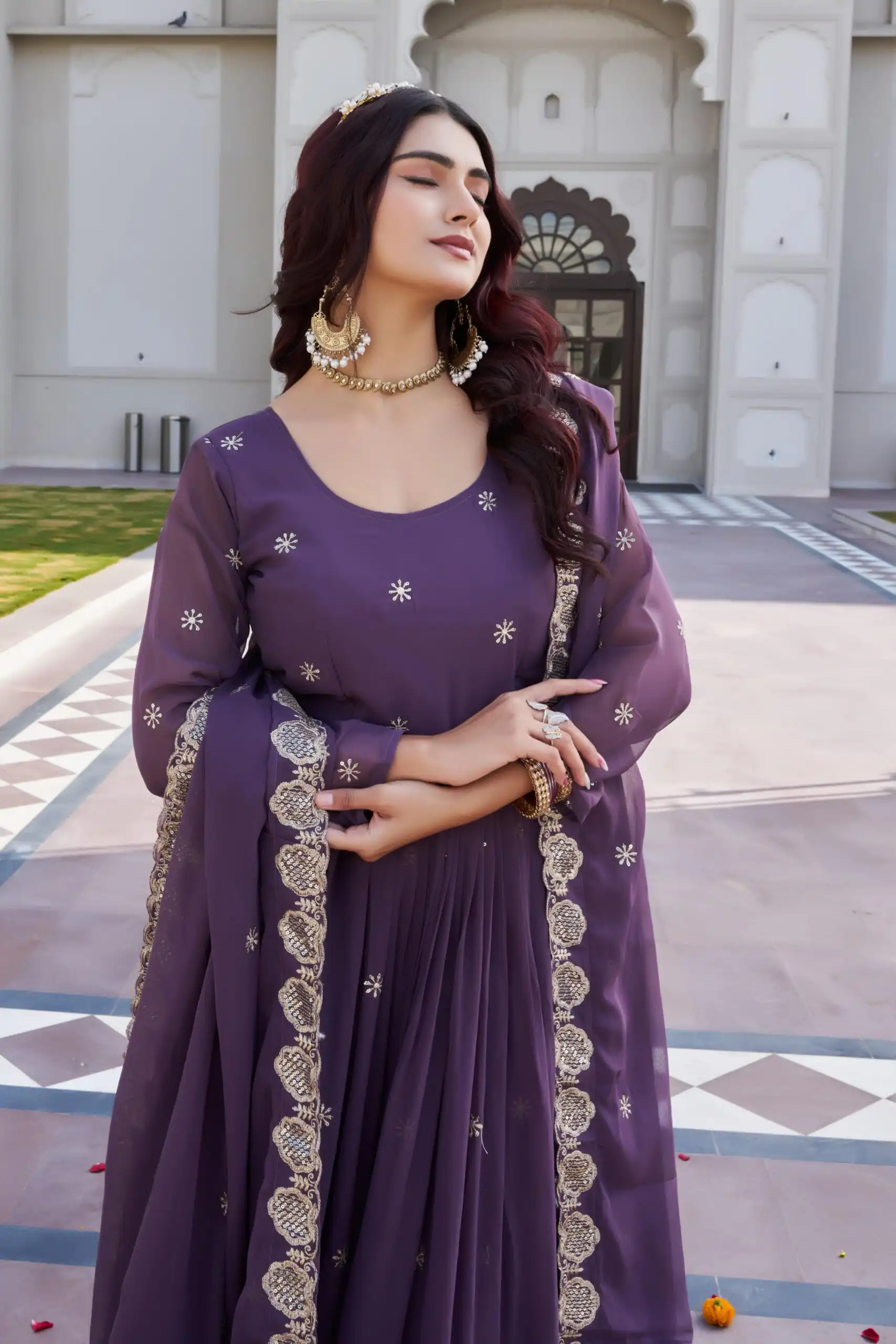 Ram 0153 Lavender in Fox Georgette. Embroidery Work Gown Wedding, Party, Festive, Events Get it for ₹2049. Delivery 4-6 Working Days. Shop now. | Gowns, Bollywood Gowns, Creative Gowns, Designer Gowns, Embroidered Gowns, Party Wear Gowns