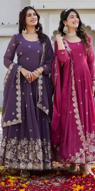 Ram 0153 Lavender in Fox Georgette. Embroidery Work Gown Wedding, Party, Festive, Events Get it for ₹2049. Delivery 4-6 Working Days. Shop now. | Gowns, Bollywood Gowns, Creative Gowns, Designer Gowns, Embroidered Gowns, Party Wear Gowns