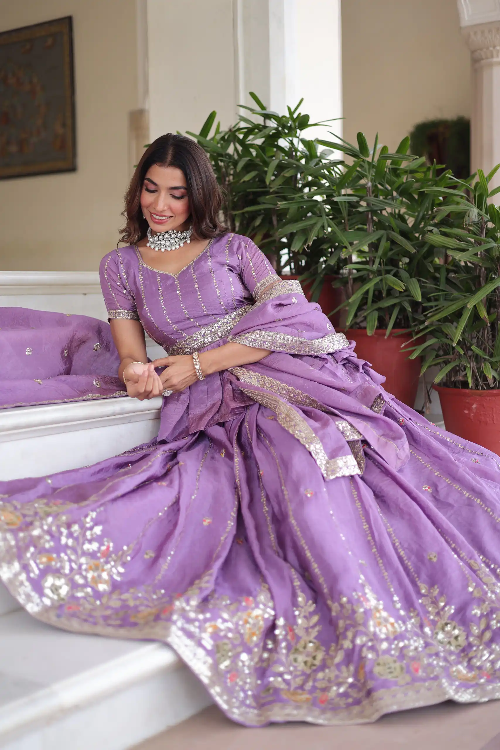 KA 5057 Lavender Gold Crush Lehenga Choli with Embroidery Work & Zari Work. Introductory Price ₹2649. Delivery 4-6 Working Days. Shop now. | Lehenga, Bollywood Lehenga, Creative Lehenga, Designer Lehenga, Embroidered Lehenga, Party Wear Lehenga