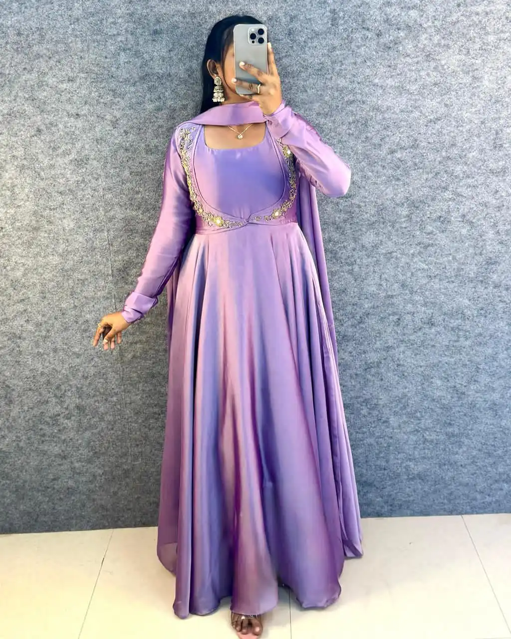 MF 888 Lavender Rangoli Silk Gown with Lace Border & Lace Work. Available at ₹1649 only. Delivery 4-6 Working Days. Shop now. | Gowns, Bollywood Gowns, Creative Gowns, Designer Gowns, Embroidered Gowns, Party Wear Gowns