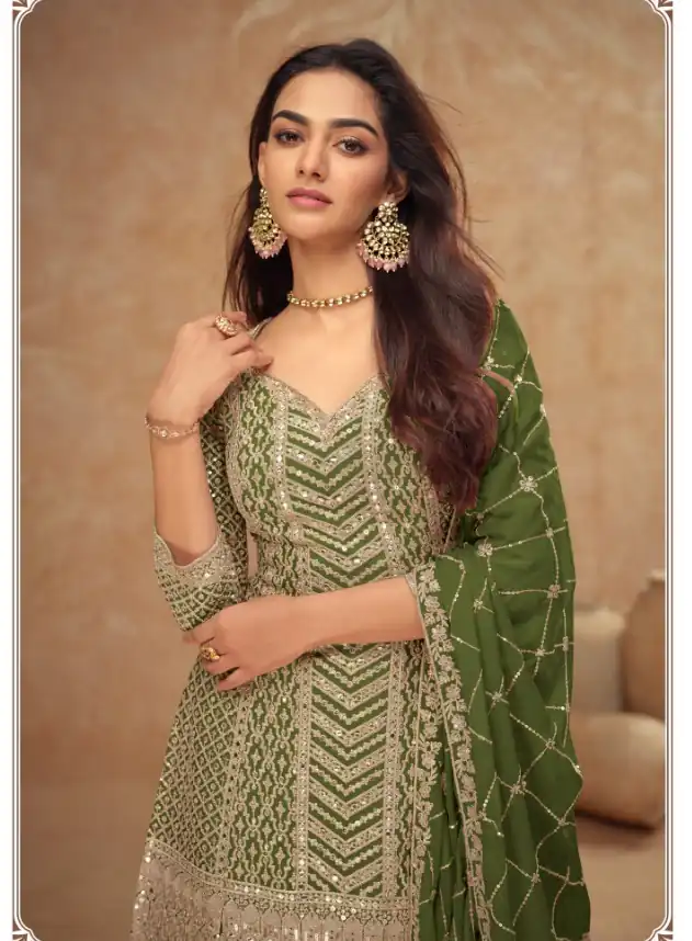FC 7518 Mahendi Chinon Salwar Suit Perfect for Wedding, Party, Diwali, Durga Puja, Temple Visit – . Festive Deal ₹3099. Delivery 4-6 Working Days. | Designer Suits, Jump Suits, Tops & Bottoms, Track Suits, Trendy Wear, Salwar suit, Casual Suits, Creative suits, Palazzo Suits, Party Wear Suits, Patiala Suits, Straight Suits