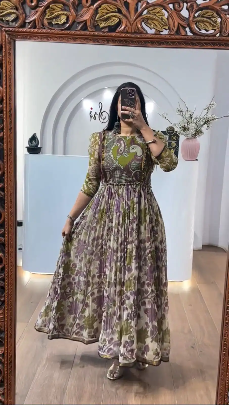 PC 540 Mahendi Color Cota checks Gown with Kalamkari Print. Wedding, Party, Festive Introductory Price ₹1849. Delivery 4-6 Working Days. Shop now. | Gowns, Bollywood Gowns, Creative Gowns, Designer Gowns, Embroidered Gowns, Party Wear Gowns