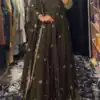 KD 1564 Mahendi Fendy Silk Gown Perfect for Wedding, Party, Durga Puja, Festival Celebrations, Ganesh Chaturthi – . Best Price ₹2399. Delivery 4-6 Wor | Gowns, Bollywood Gowns, Creative Gowns, Designer Gowns, Embroidered Gowns, Party Wear Gowns