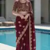 BT 442 Maroon in Fandy Satin Silk. Embroidery Work & Zari Work Saree Affordable Price ₹1999. Delivery 4-6 Working Days. Shop now. | Sarees, Bollywood Sarees, Creative Sarees, Designer Sarees, Embroidered Sarees, Ethnic Saree, Modern Digital sarees, Party Wear Sarees