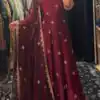 KD 1564 Maroon Fendy Silk Gown Perfect for Wedding, Party, Durga Puja, Festival Celebrations, Ganesh Chaturthi – . Best Price ₹2399. Delivery 4-6 Wor | Gowns, Bollywood Gowns, Creative Gowns, Designer Gowns, Embroidered Gowns, Party Wear Gowns