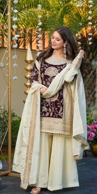 AD 221 Maroon in Glass Organza Silk. Lace Work & Embroidery Work Salwar Suit Affordable Price ₹2599. Delivery 4-6 Working Days. Shop now. | Jump Suits, Salwar suit, Designer Suits, Casual Suits, Creative suits, Palazzo Suits, Party Wear Suits, Patiala Suits, Straight Suits