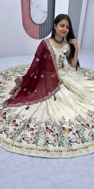PC 491 Maroon Tissue Silk Lehenga Choli with Lace Work & Cut Work. Wedding, Party, Festive, Events Only 3249 Delivery 4-6 Working Days. Shop now. | Lehenga, Bollywood Lehenga, Creative Lehenga, Designer Lehenga, Embroidered Lehenga, Party Wear Lehenga