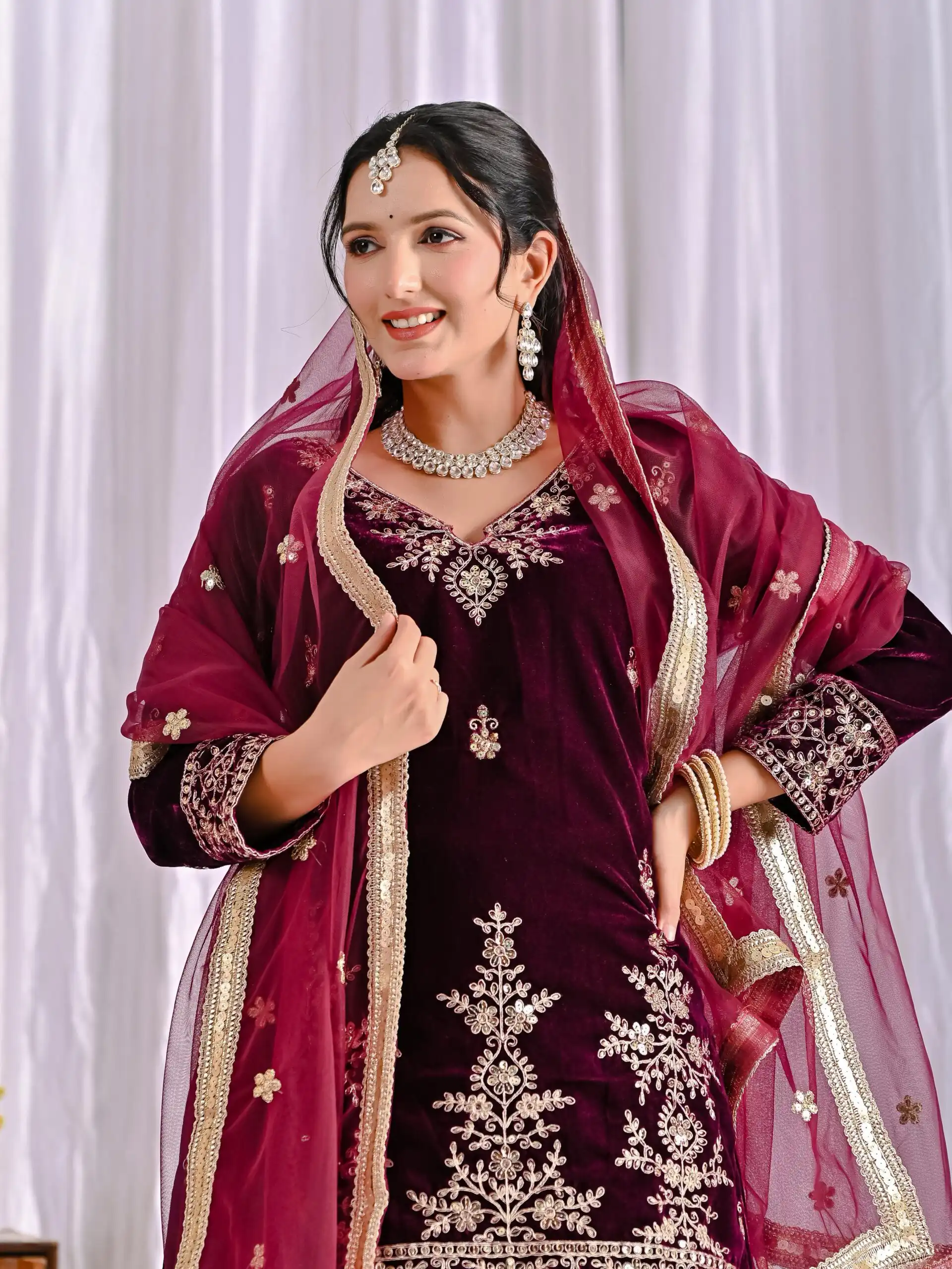ND 5052 Maroon Viscous Velvet Salwar Suit Perfect for Wedding, Party, Reception, Eid, Temple Visit – . Introductory Price ₹2149. Delivery 4-6 Working | Jump Suits, Salwar suit, Designer Suits, Casual Suits, Creative suits, Palazzo Suits, Party Wear Suits, Patiala Suits, Straight Suits