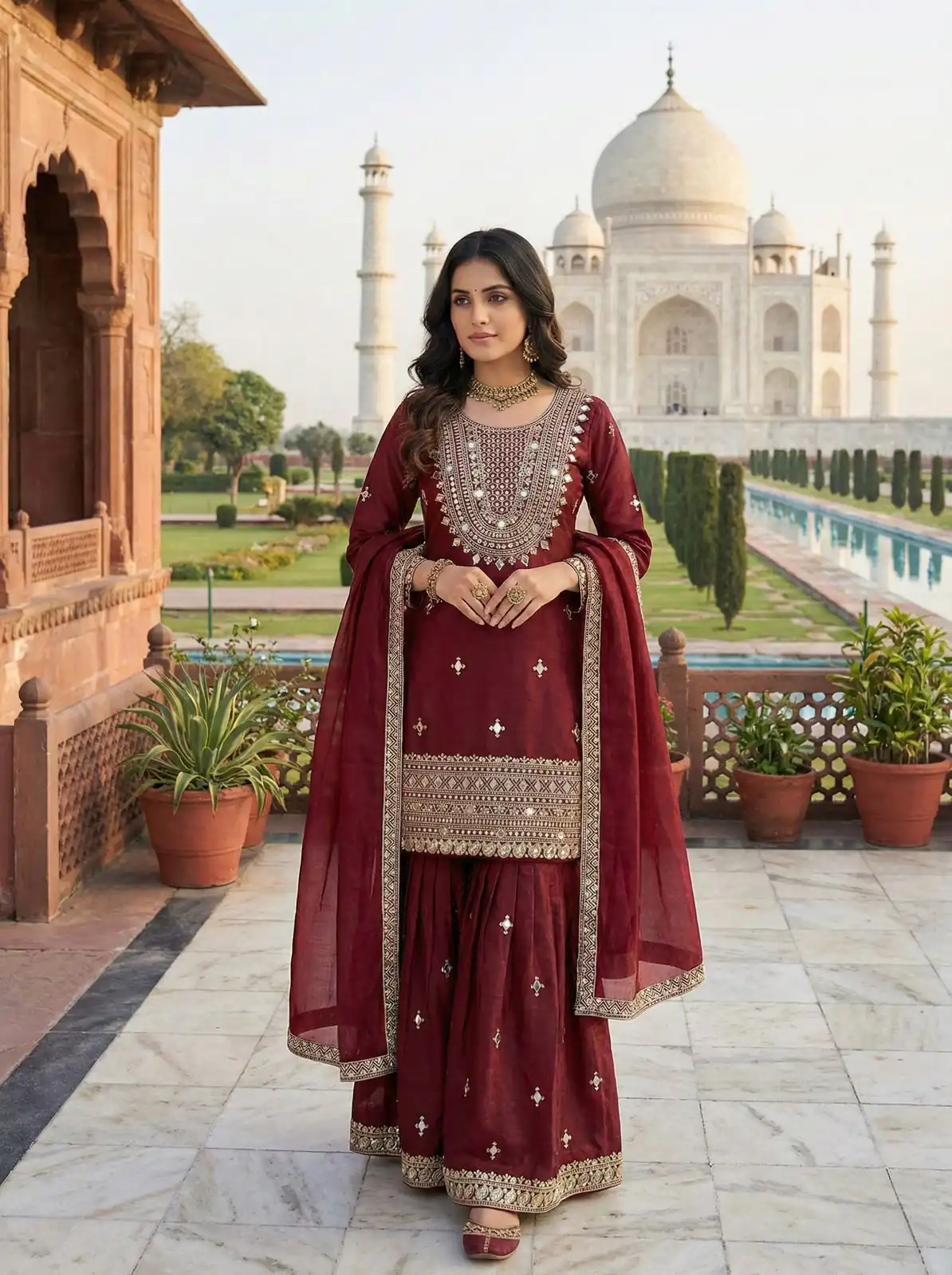 ZSR 3160 Maroon Zimmy Silk Salwar Suit with Embroidery Work & Mirror Work. Grab it for ₹2399. Delivery 4-6 Working Days. Shop now. | Jump Suits, Salwar suit, Designer Suits, Casual Suits, Creative suits, Palazzo Suits, Party Wear Suits, Patiala Suits, Straight Suits