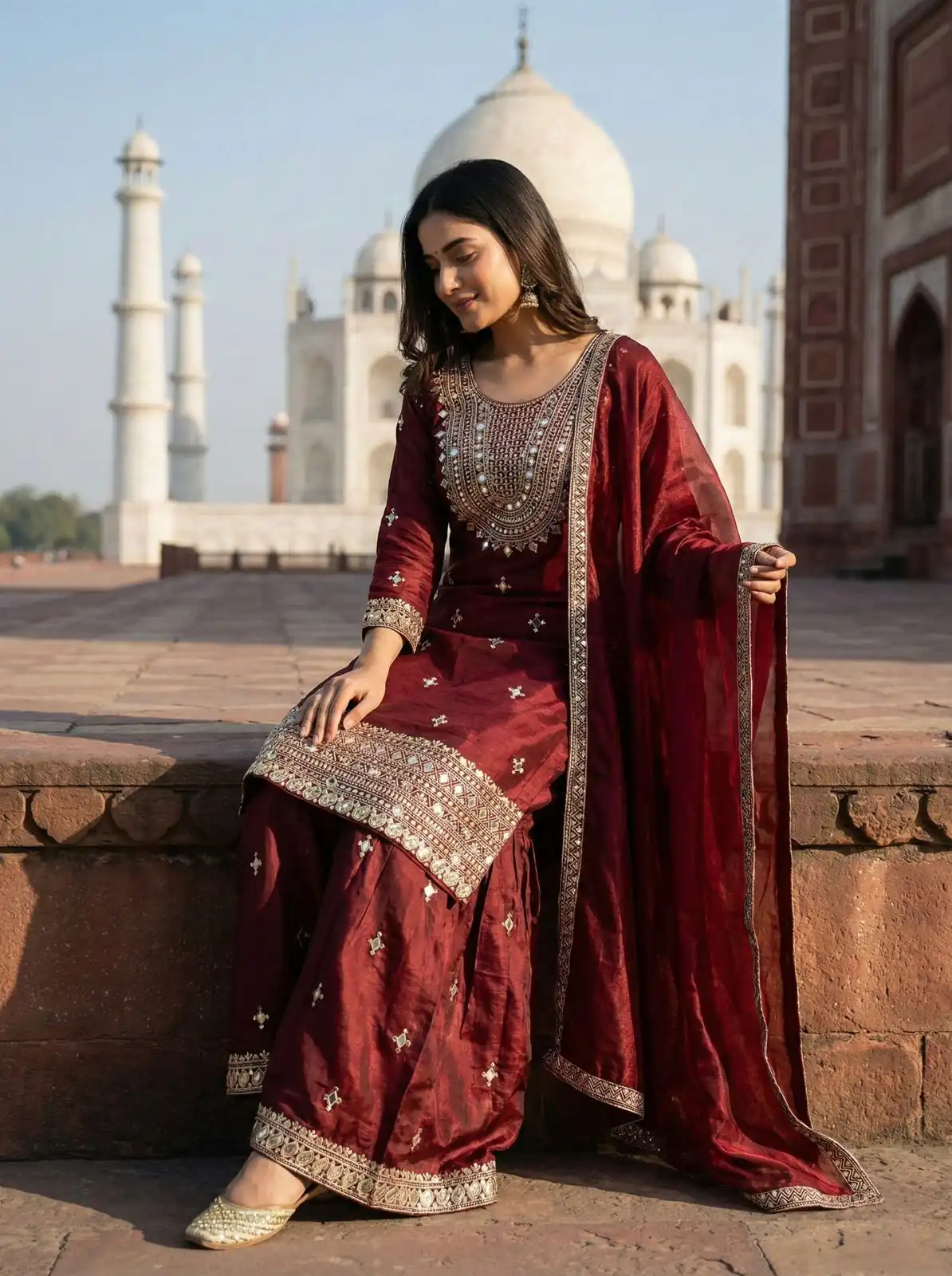 ZSR 3160 Maroon Zimmy Silk Salwar Suit with Embroidery Work & Mirror Work. Grab it for ₹2399. Delivery 4-6 Working Days. Shop now. | Jump Suits, Salwar suit, Designer Suits, Casual Suits, Creative suits, Palazzo Suits, Party Wear Suits, Patiala Suits, Straight Suits