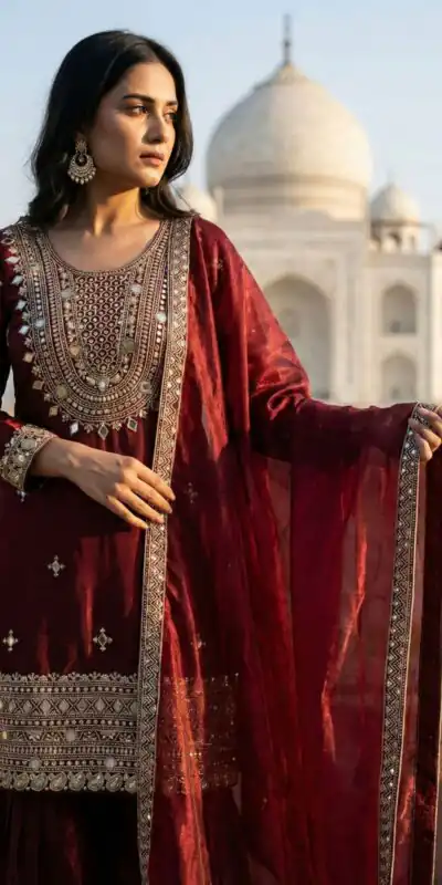 ZSR 3160 Maroon Zimmy Silk Salwar Suit with Embroidery Work & Mirror Work. Grab it for ₹2399. Delivery 4-6 Working Days. Shop now. | Jump Suits, Salwar suit, Designer Suits, Casual Suits, Creative suits, Palazzo Suits, Party Wear Suits, Patiala Suits, Straight Suits